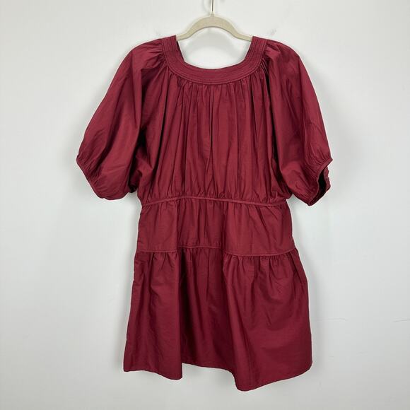 Madewell Puff Sleeve Mini Dress Poplin Claret Burgundy A Line Pockets Medium NWT - Picture 13 of 14